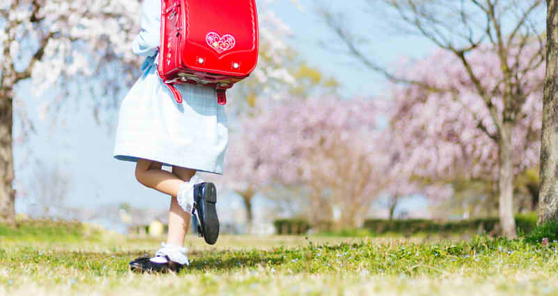 ランドセルを背負う小学生の後ろ姿の画像