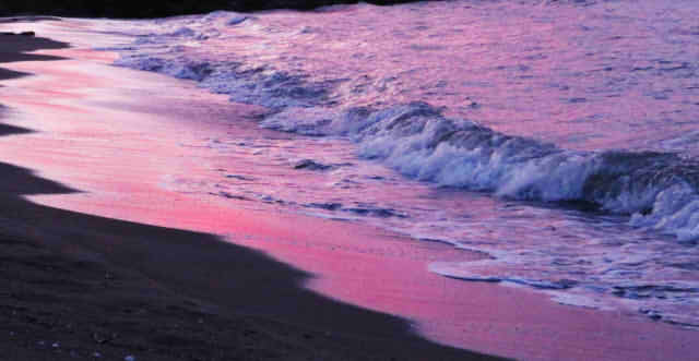 夜の海の波打ち際の画像
